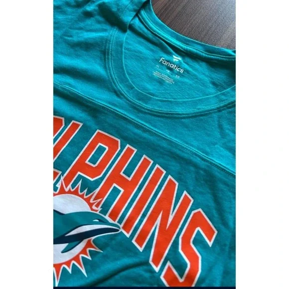 Women's Fanatics Aqua Miami Dolphins First Team Arch Logo 3/4 Sleeve T-Shirt - Picture 4 of 5